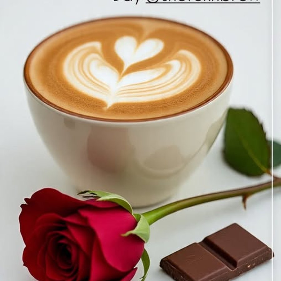 A latte with a rose and chocolate at The Fox & Brew